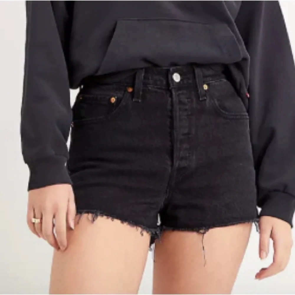 LEVI’S Sz 30  Ribcage Button Fly Raw Hem Washed Black High Rise 2” Inseam Shorts